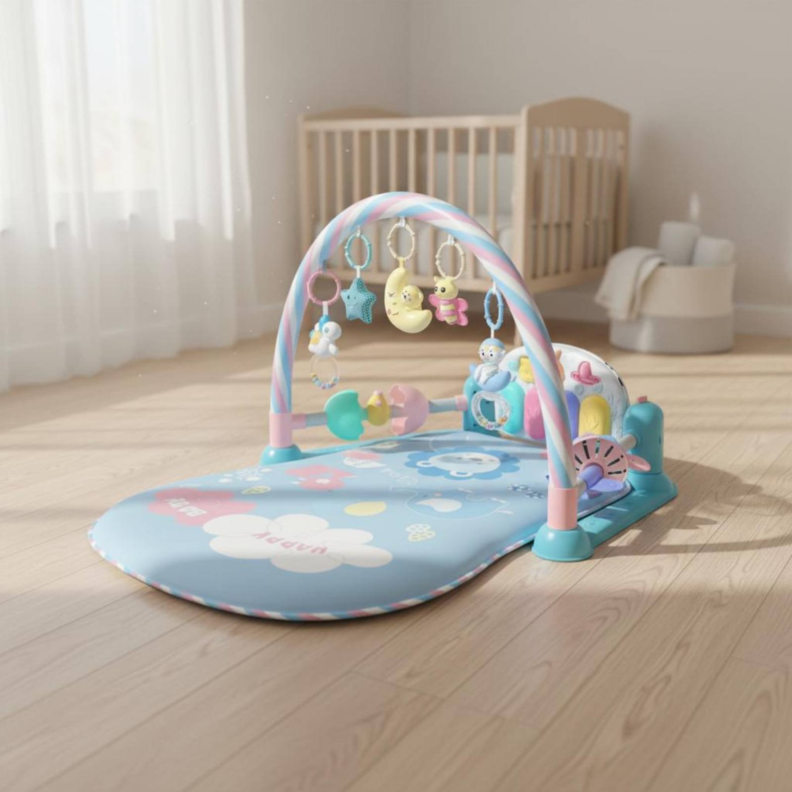 Baby Nursery Music - ベビーサークル ピアノ音楽機能付き ミュージカルベビーベッド 折りたたみ式プレイヤード 安全囲い 4