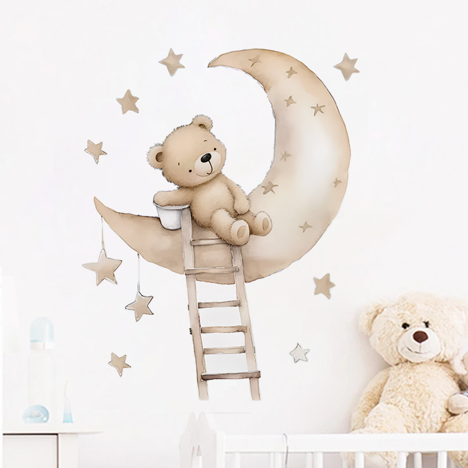 Baby Nursery Decor Boy - かわいいクマスタークラウドウォールステッカーキッズルームガールズボーイズベビールーム寝室の装飾かわいい漫画動物壁紙ビニール