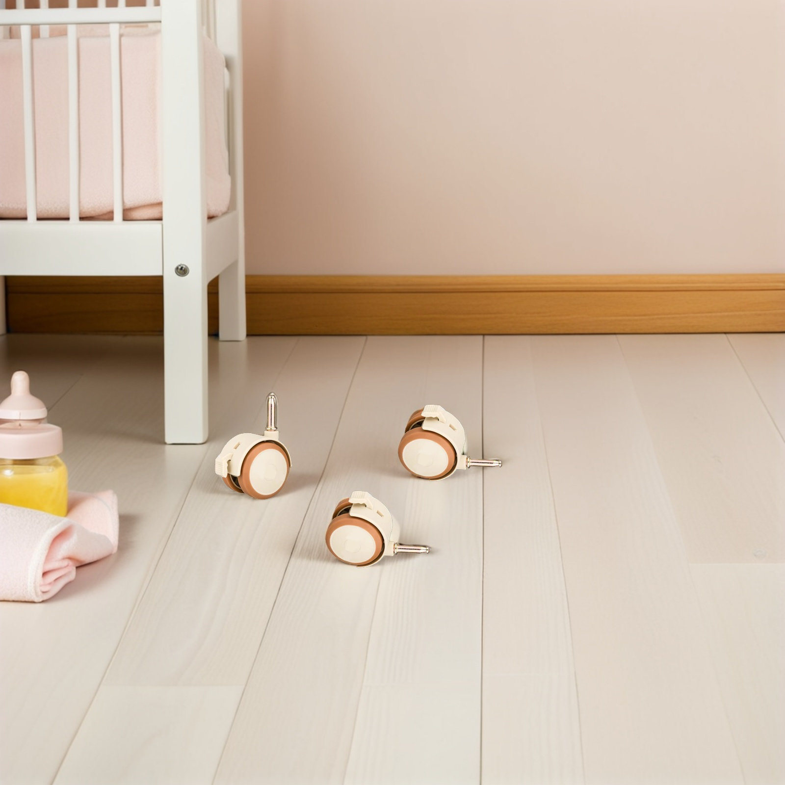 Baby Nursery Furniture Sets - 4個入りベビーベッド用ホイール、ゴム製サイレントスイベルキャスター、ロック可能なナーサリーカート家具用ホイールセット、ベビーベッド、椅子、ベッドフレーム用