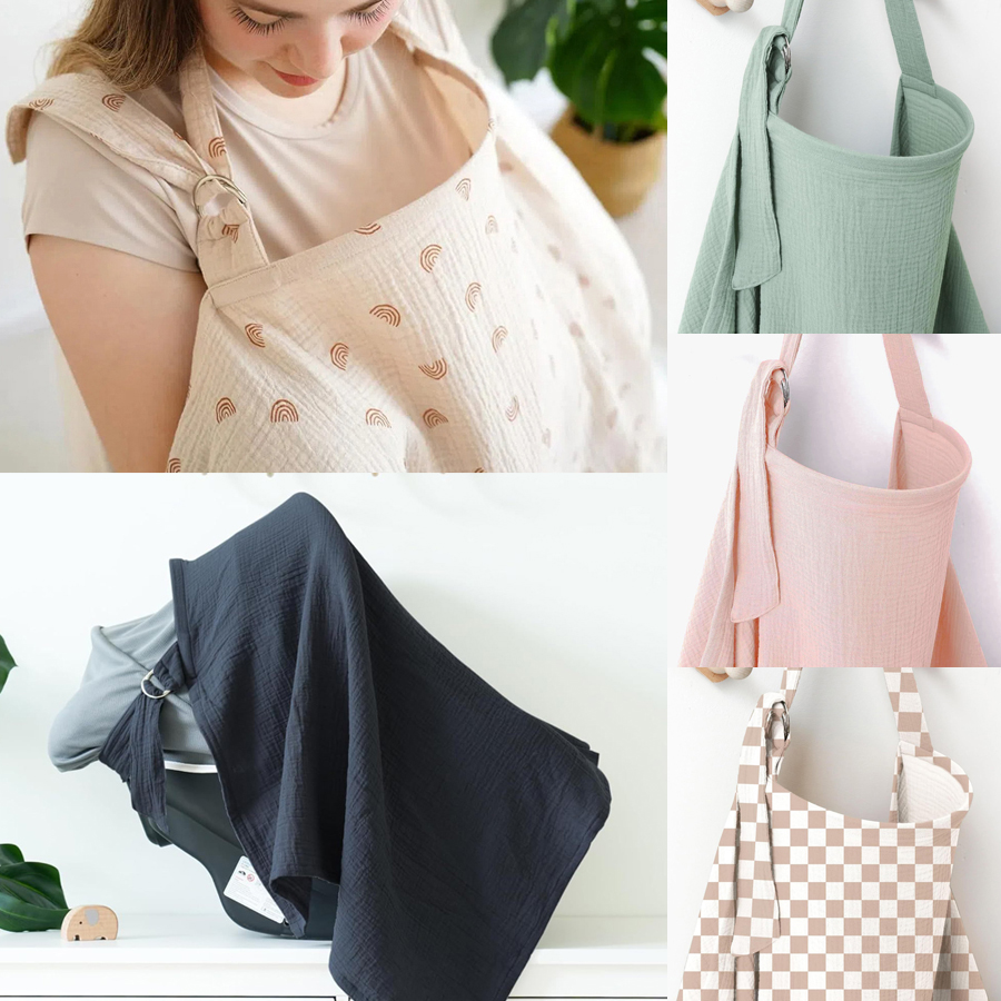 Nursing Cover Breastfeeding - モスリン授乳カバー ポータブル 100% コットン授乳カバー 通気性のあるブランケット ベビーカー用カーシートカバー