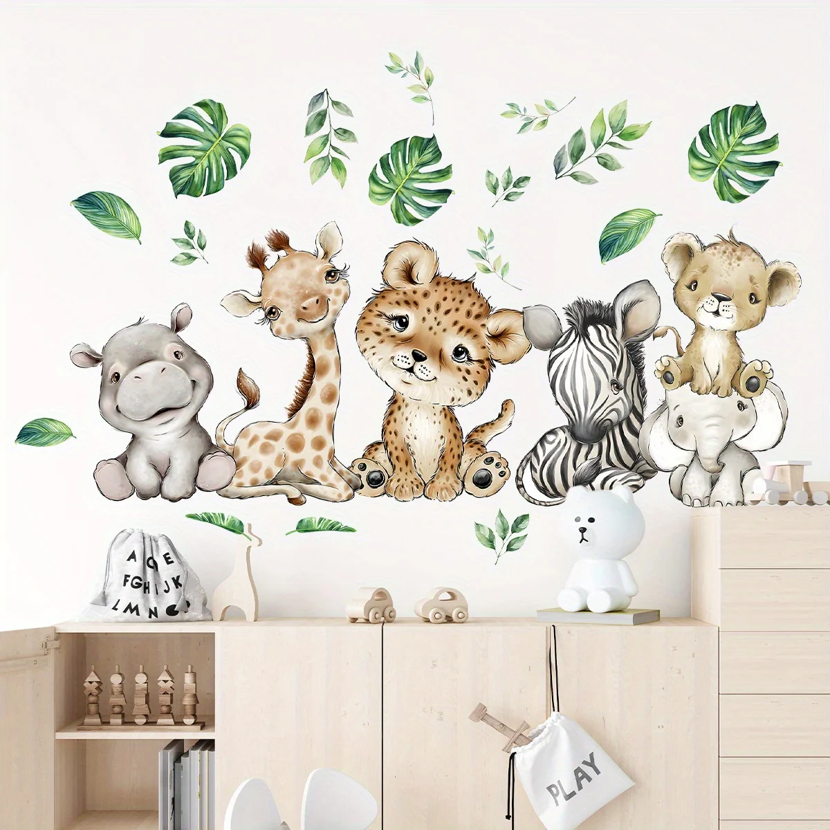 Baby Nursery Wall Decals - 1PC 漫画かわいいカバ虎象鹿の木動物の壁のステッカー寝室リビングルーム保育園の装飾壁飾り