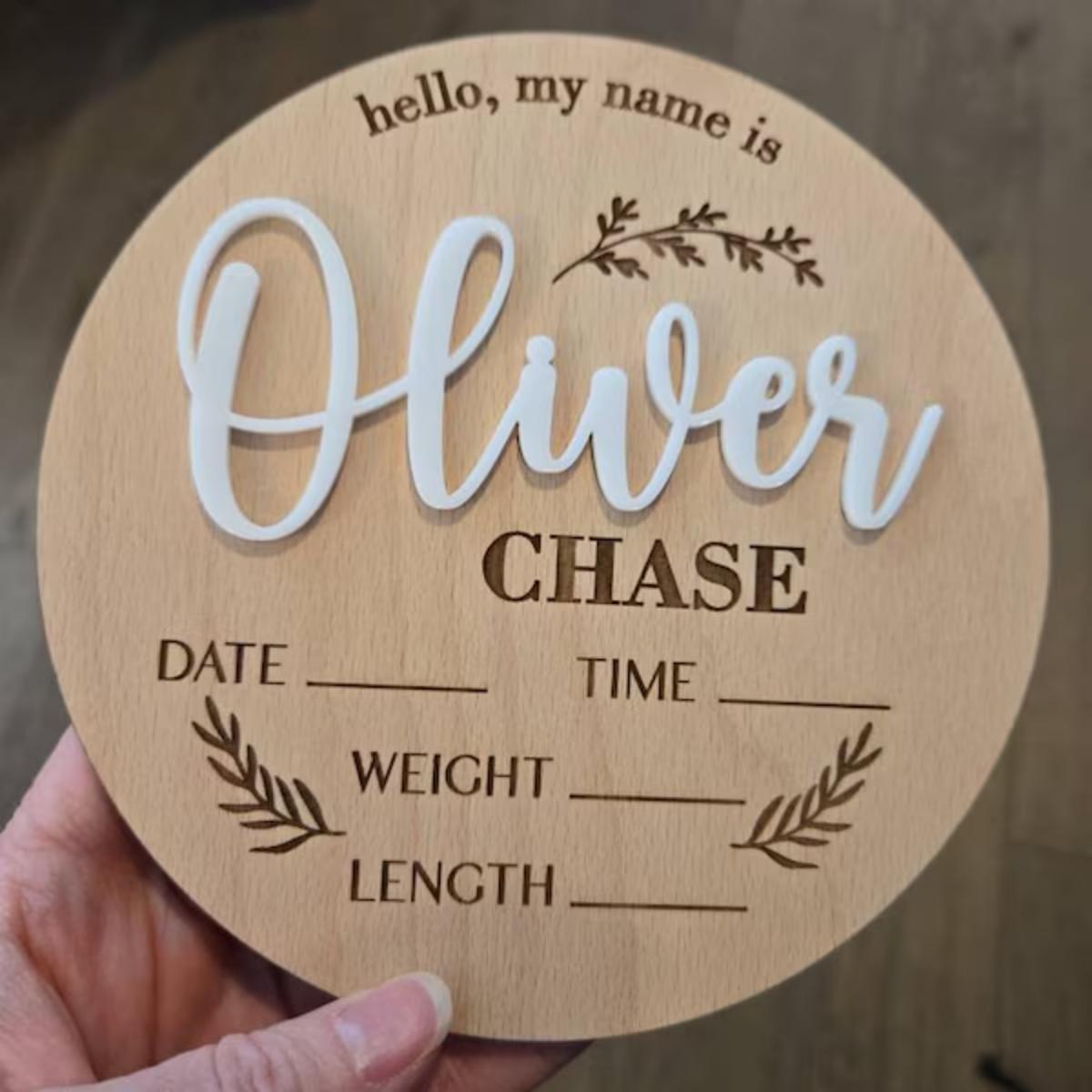 Baby Nursery Name Sign - 1個入りカスタムベビーアナウンスメントサイン木製名札、ホームルームオフィス壁ドア装飾、DIYペイント可能、誕生日結婚祝いギフト