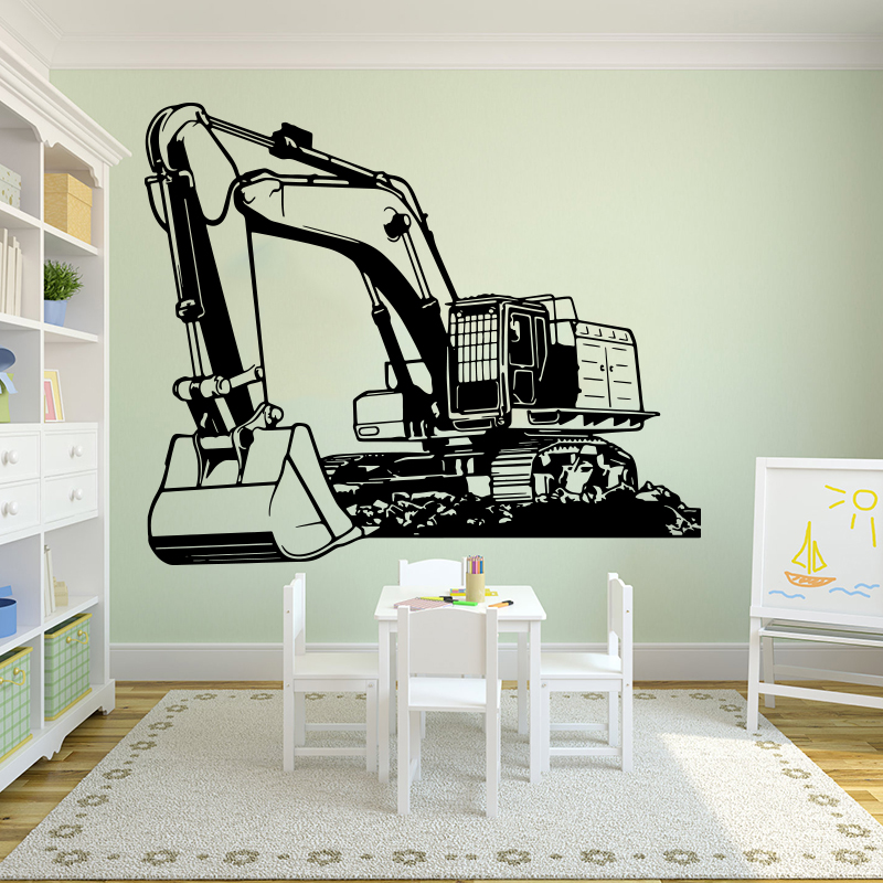 Baby Nursery Wall Decals - 大型重機掘削機ディガーウォールステッカーキッズルーム保育園漫画建物トラック建設壁デカールプレイルーム
