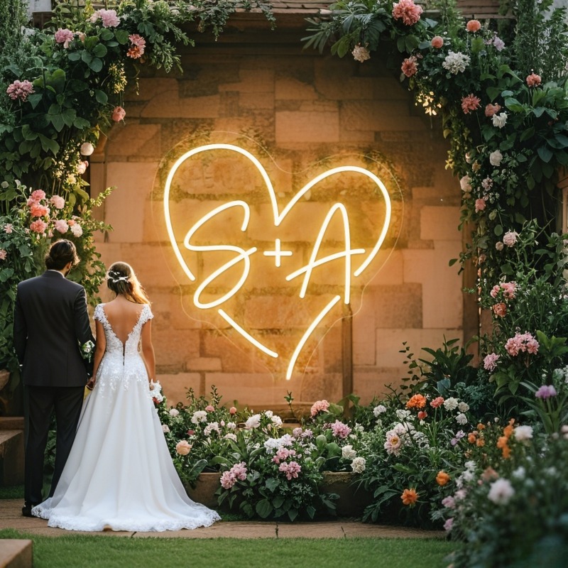 Baby Nursery Name Sign - カスタムイニシャルハートLEDネオンサイン、結婚式パーティーの背景、家の壁の装飾、カップルへのギフト用のパーソナライズされたネームネオンライト