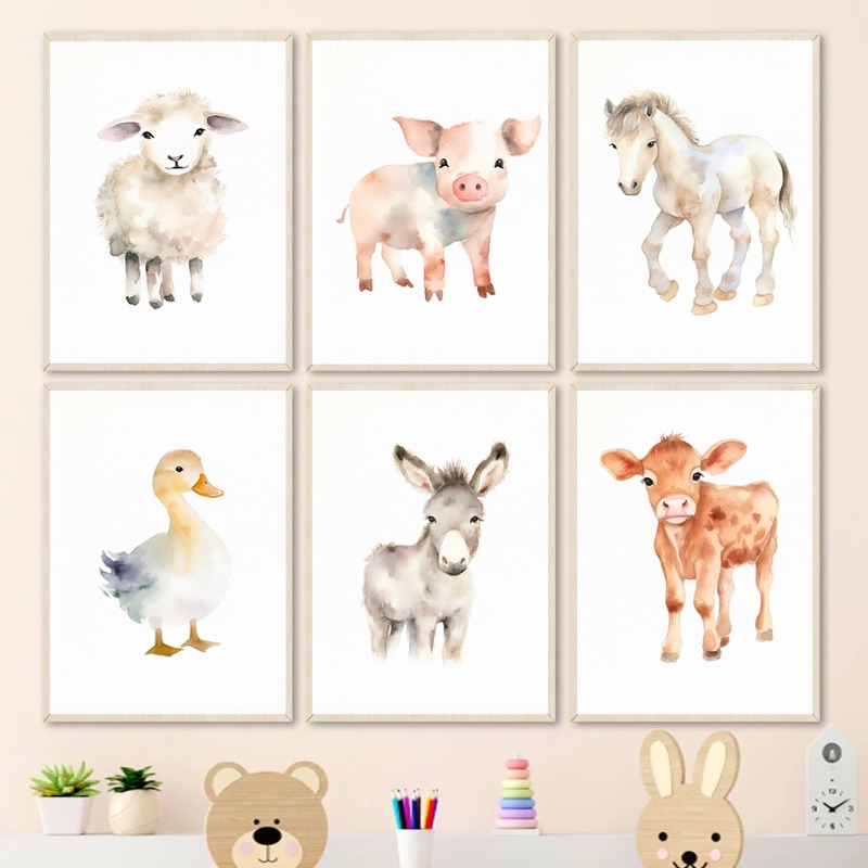 Baby Nursery Animal Pictures - 水彩ファーム-動物の写真,壁の芸術,赤ちゃんの馬のプリント