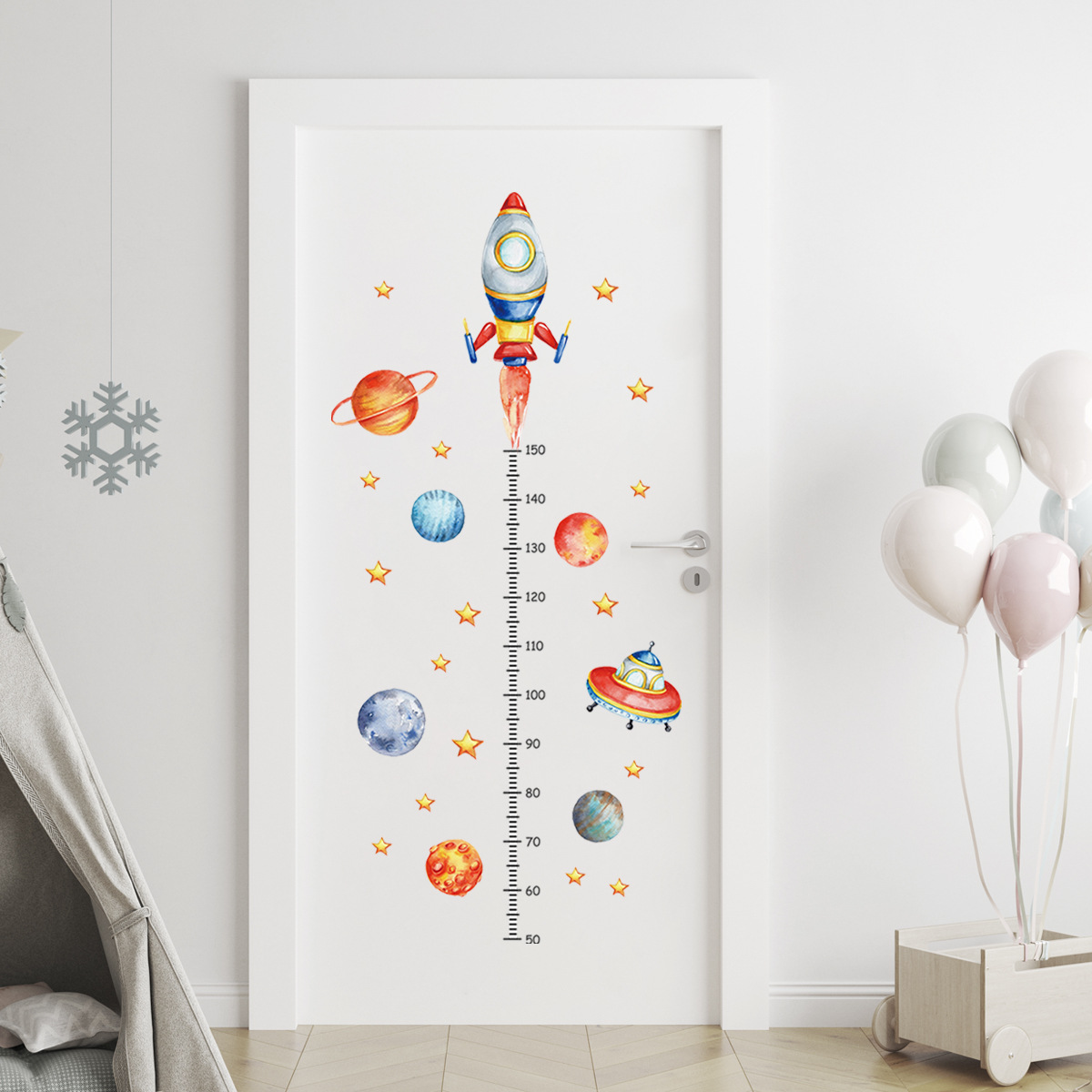 Baby Nursery Decor Boy - 漫画の惑星ロケット高さ測定ウォールステッカーキッズルーム赤ちゃん男の子ルーム高さローラー成長チャート壁飾り壁画