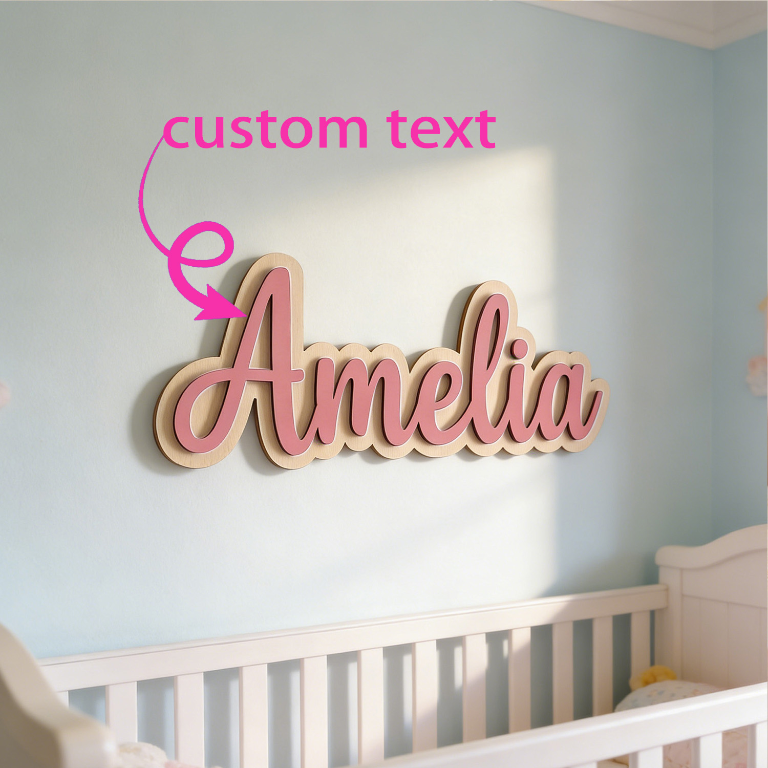 Baby Nursery Decor Boy - 1個入りカスタマイズされた二層木製姓札、カスタマイズされたギフト、子供部屋の装飾、赤ちゃんの名前識別用
