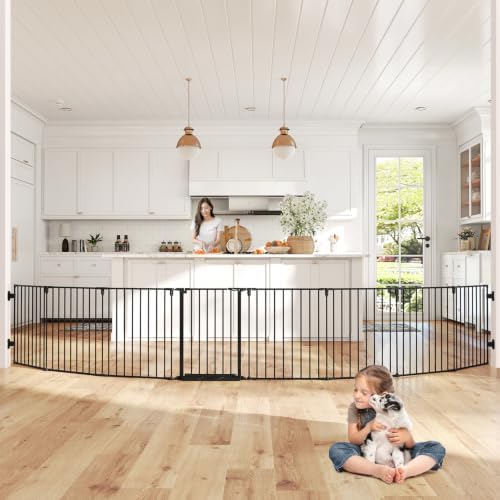 Baby Gate Extra Wide - 190インチの超ワイドベビーゲートプレイヤード、調節可能なベビーフェンスプレイヤード、階段、出入り口、暖炉用の長い犬用ゲート（屋内用）