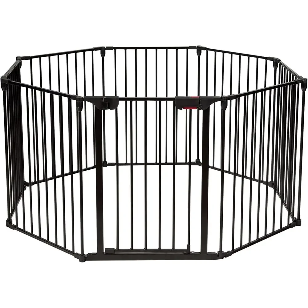 Baby Gate Extra Wide - 8パネル調節可能なエクストラワイドベビー＆ペットゲート、複数の形状、ブラック