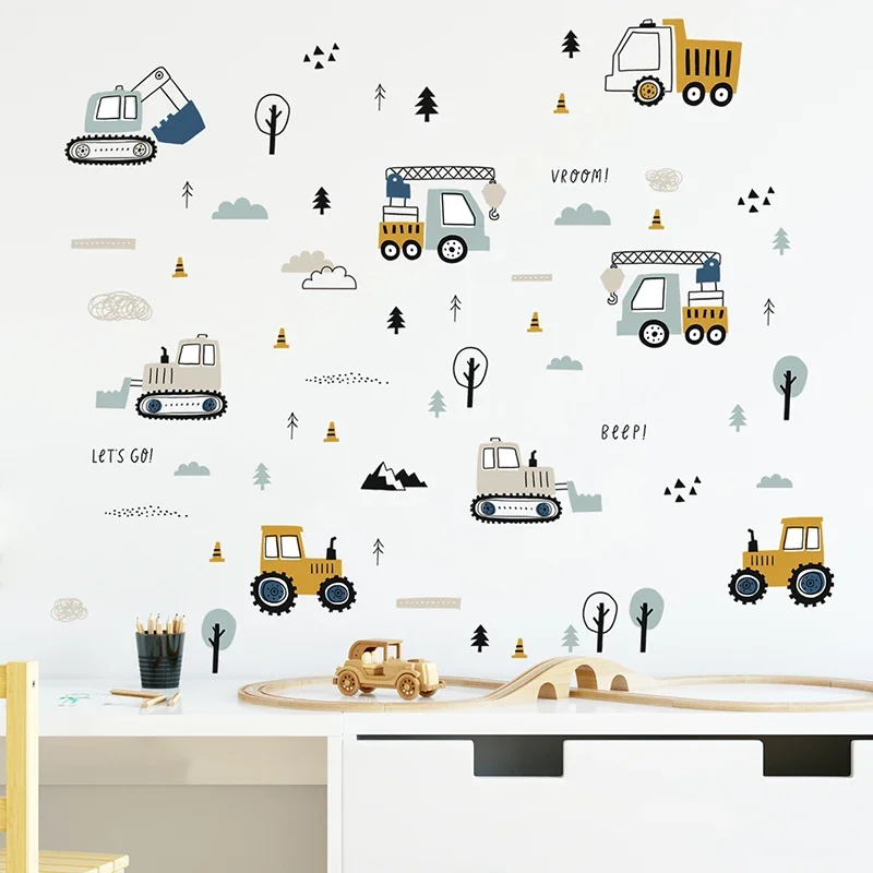 Baby Nursery Wall Decals - 手描きのかわいい車貨物トラックの壁のステッカーキッズルーム車要素ベビーティーンルーム壁デカールプレイルーム幼稚園保育園