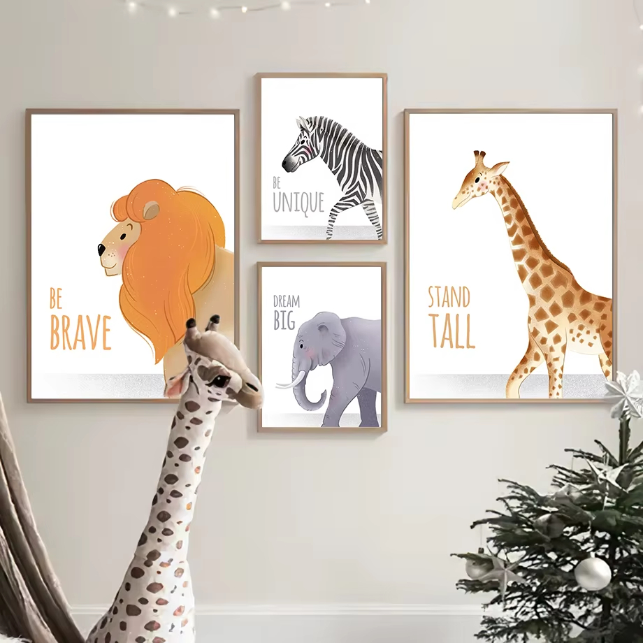 Baby Nursery Animal Pictures - 心に強く訴える引用保育園壁アート壁画象キリンライオンサイキャンバス絵画ポスター印刷写真ベビールームの装飾