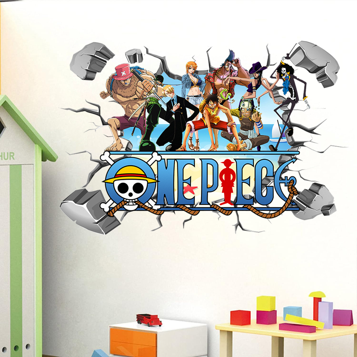 Baby Nursery Wall Decals - 漫画ワンピースルフィ 3D ウォールステッカー子供部屋の装飾家の寝室の装飾映画自己粘着ステッカー