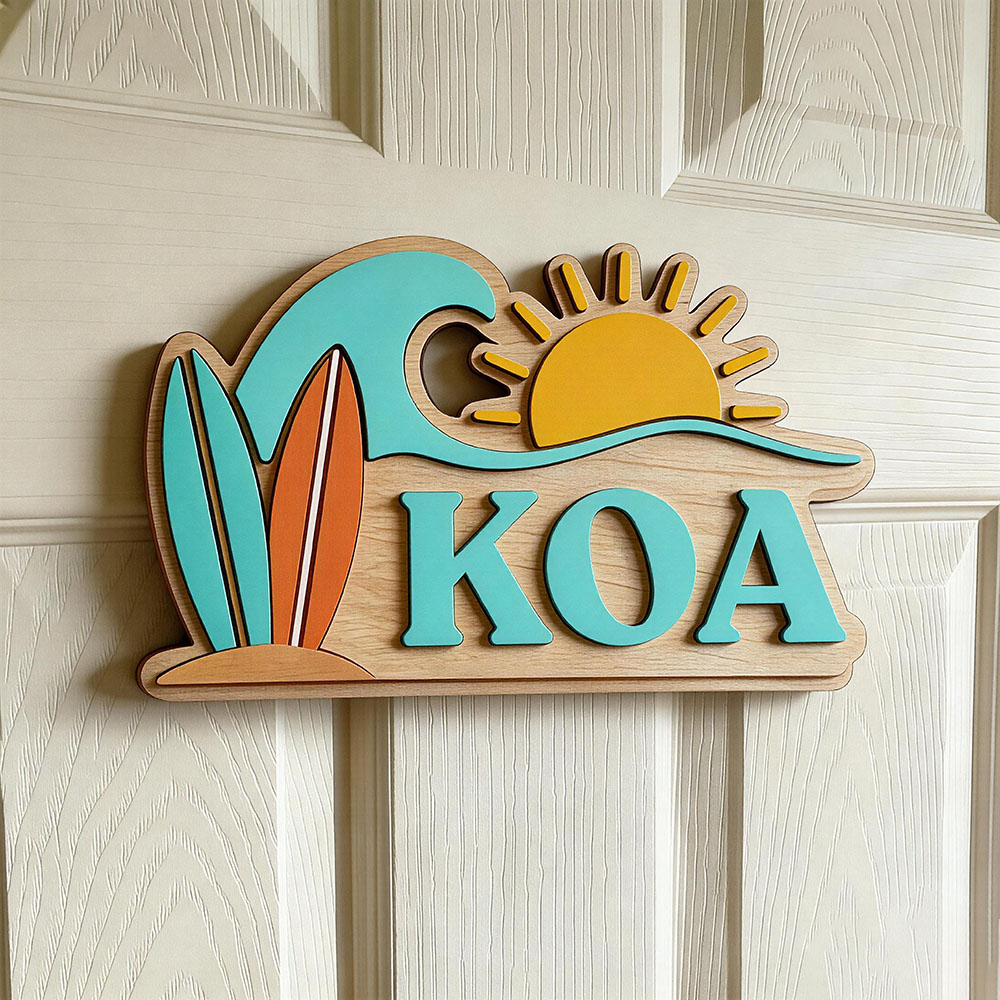 Baby Nursery Name Sign - カスタムビーチウェーブサーフボードサンネームドアサイン子供部屋用パーソナライズされたトロピカルオーシャンテーマの木製保育園用飾り板