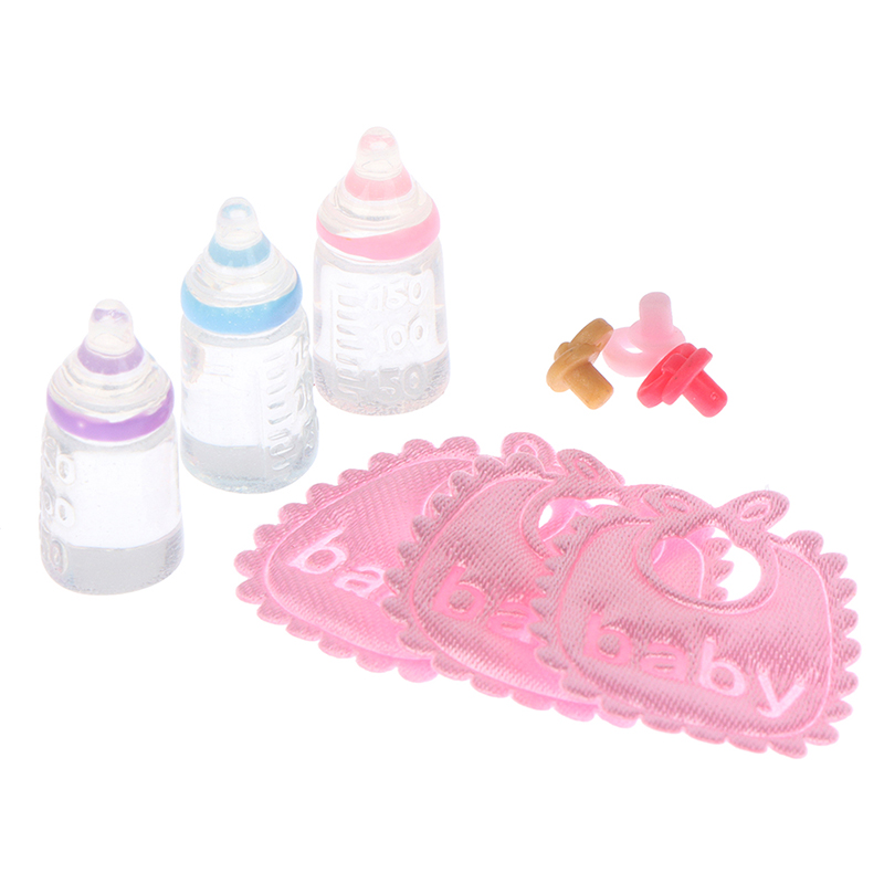 Baby Nursery Music - ミニチュア哺乳瓶とおしゃぶりよだれかけセット,ドールハウス,ギフト,保育園アクセサリー,1:12, 3個