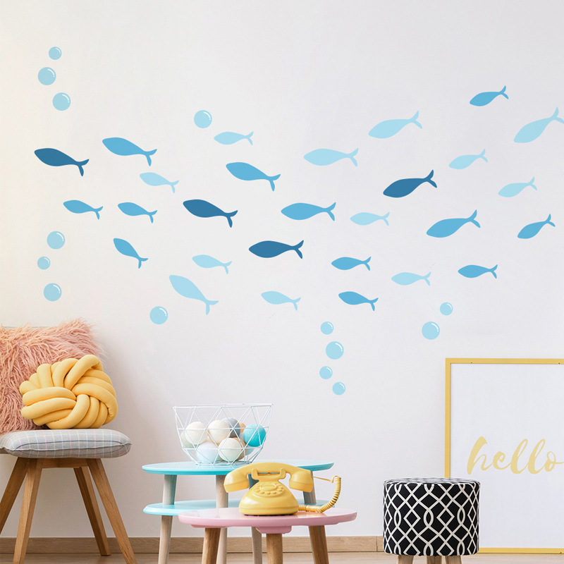 Baby Nursery Furniture Sets - 42 ピース/セット青い魚ビニールウォールステッカーベビーキッズルーム漫画浴室 DIY ステッカー海の魚のシーン保育園装飾アート