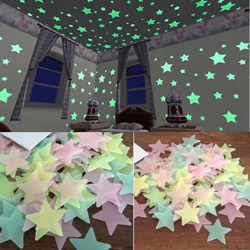 Baby Nursery Wall Decals - 100 個の蛍光暗闇で光る星ウォールステッカー子供部屋の装飾リビングルームベビーベッドルーム天井家の装飾用