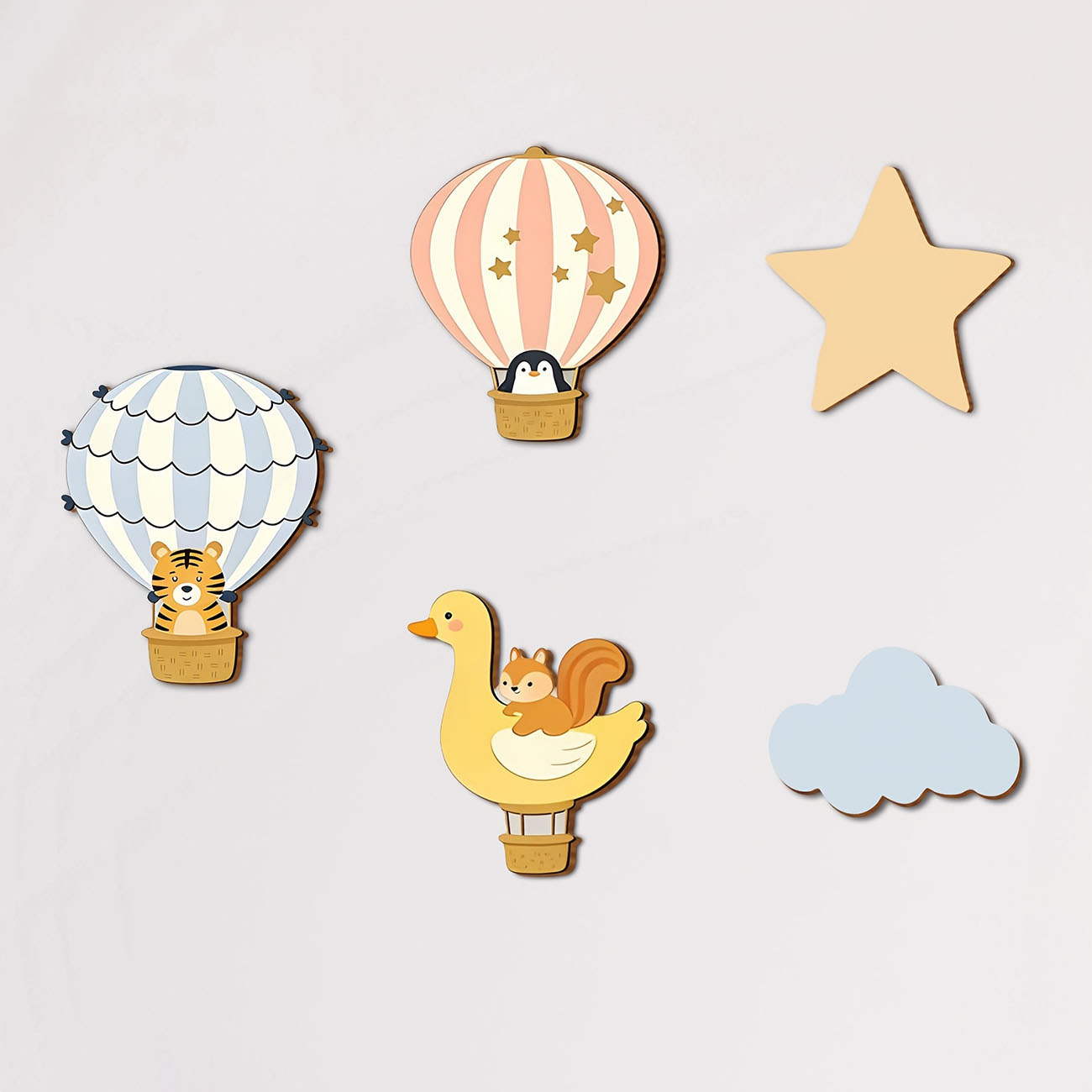 Baby Nursery Wall Decals - 5 個の動物熱気球木製ウォールステッカー保育園子供部屋の装飾