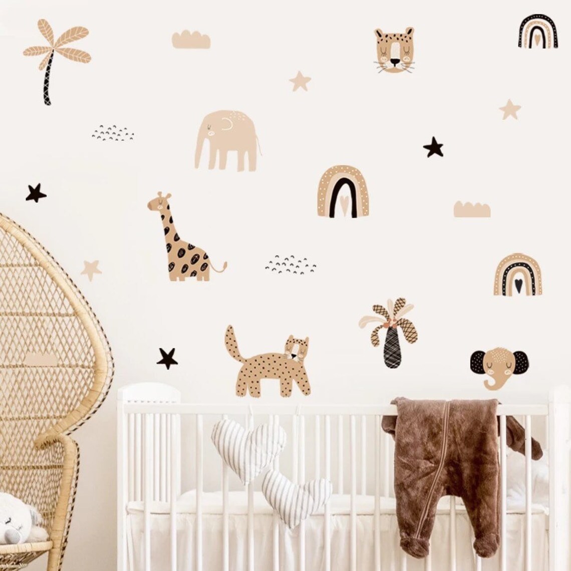 Baby Nursery Decor Boy - 自由奔放に生きる漫画風レインボー星かわいい動物の顔水彩画保育園ステッカー壁デカールアートプリントキッズボーイズガールズルーム家の装飾