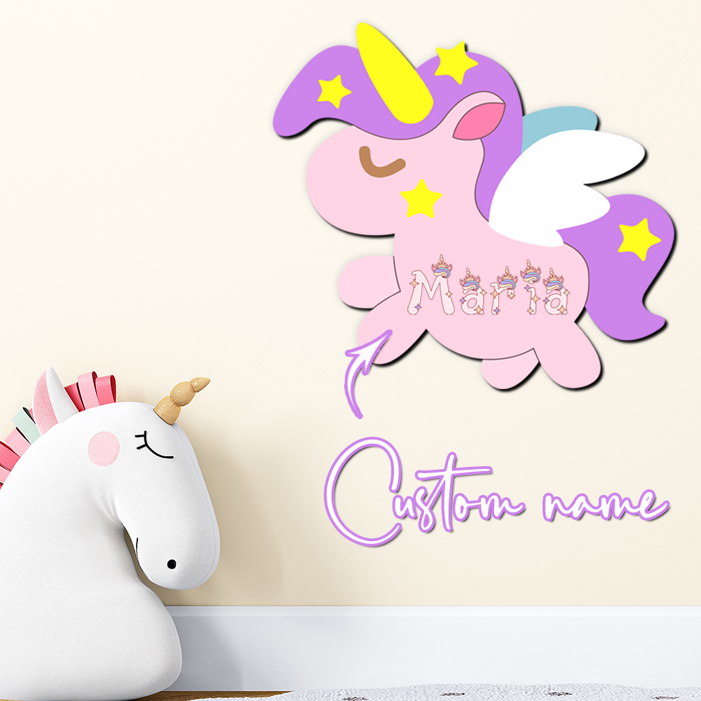 カスタムユニコーン木製名前サイン、パーソナライズされた3D文 - Baby Nursery Name Sign のレビューと価格
