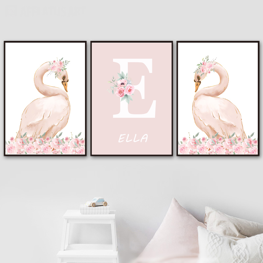 ピンクの天使の女の子日月雲白鳥城壁アート保育園キャンバス絵画 - Baby Nursery Animal Pictures のレビューと価格