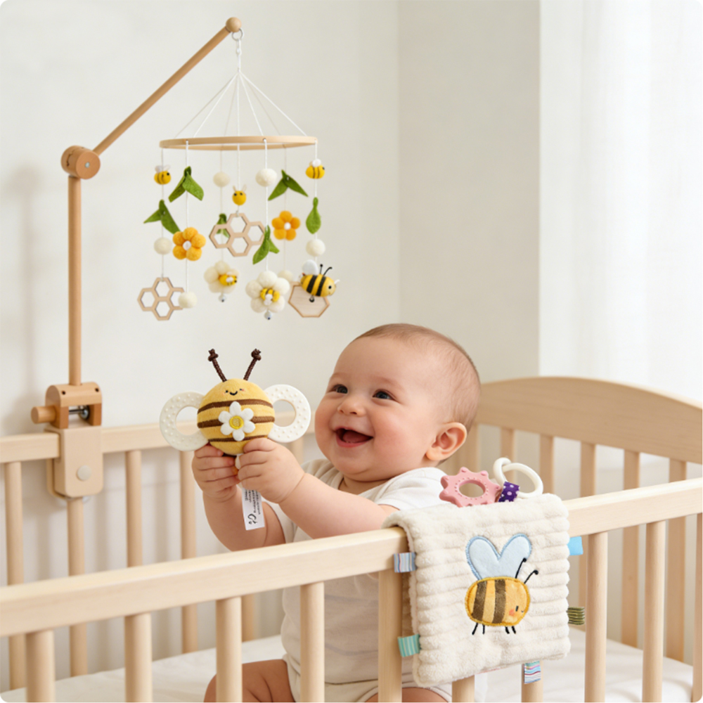 ベビーベッド用モバイルガラガラおもちゃ 0-12ヶ月用 蜂を - Baby Nursery Music のレビューと価格
