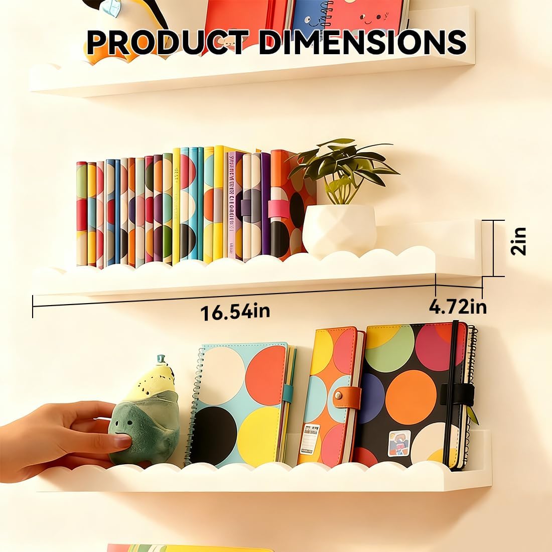 4個セットの白いスカラップ型フローティング子供用本棚、壁掛け - Baby Nursery Floating Shelves のレビューと価格