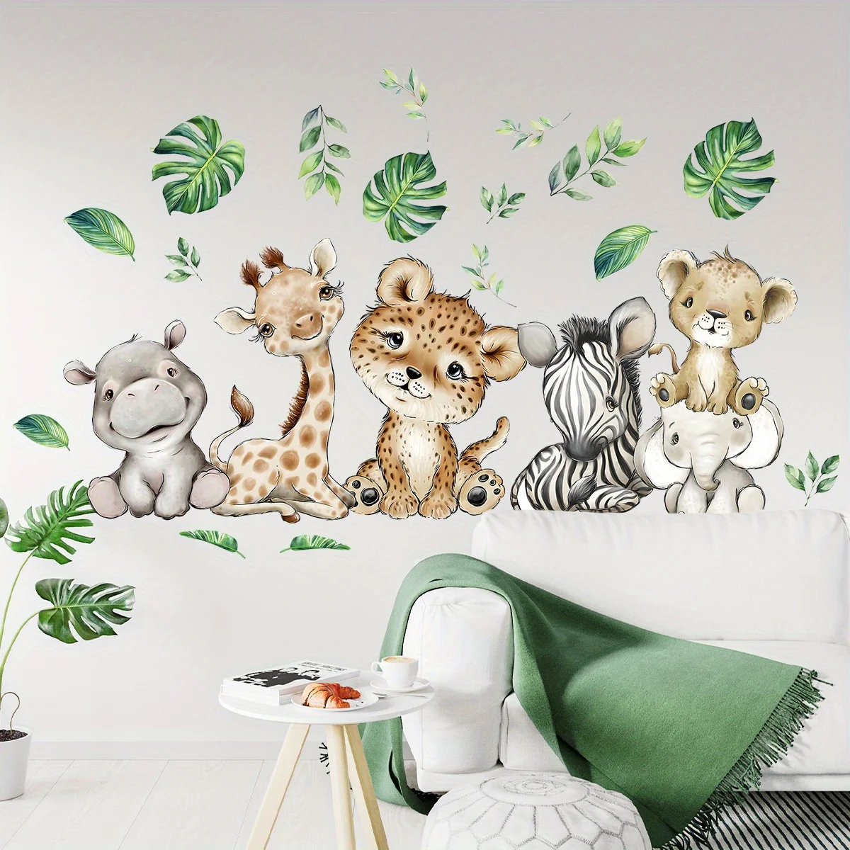 1PC 漫画かわいいカバ虎象鹿の木動物の壁のステッカー寝室リ - Baby Nursery Wall Decals のレビューと価格
