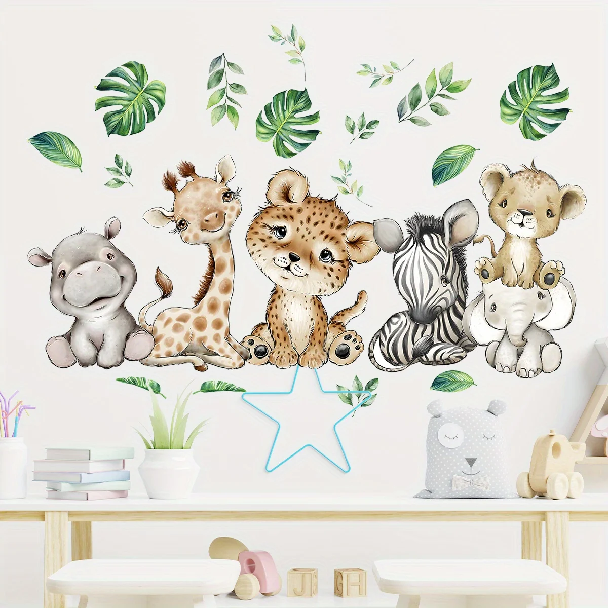 1PC 漫画かわいいカバ虎象鹿の木動物の壁のステッカー寝室リ - Baby Nursery Wall Decals のレビューと価格
