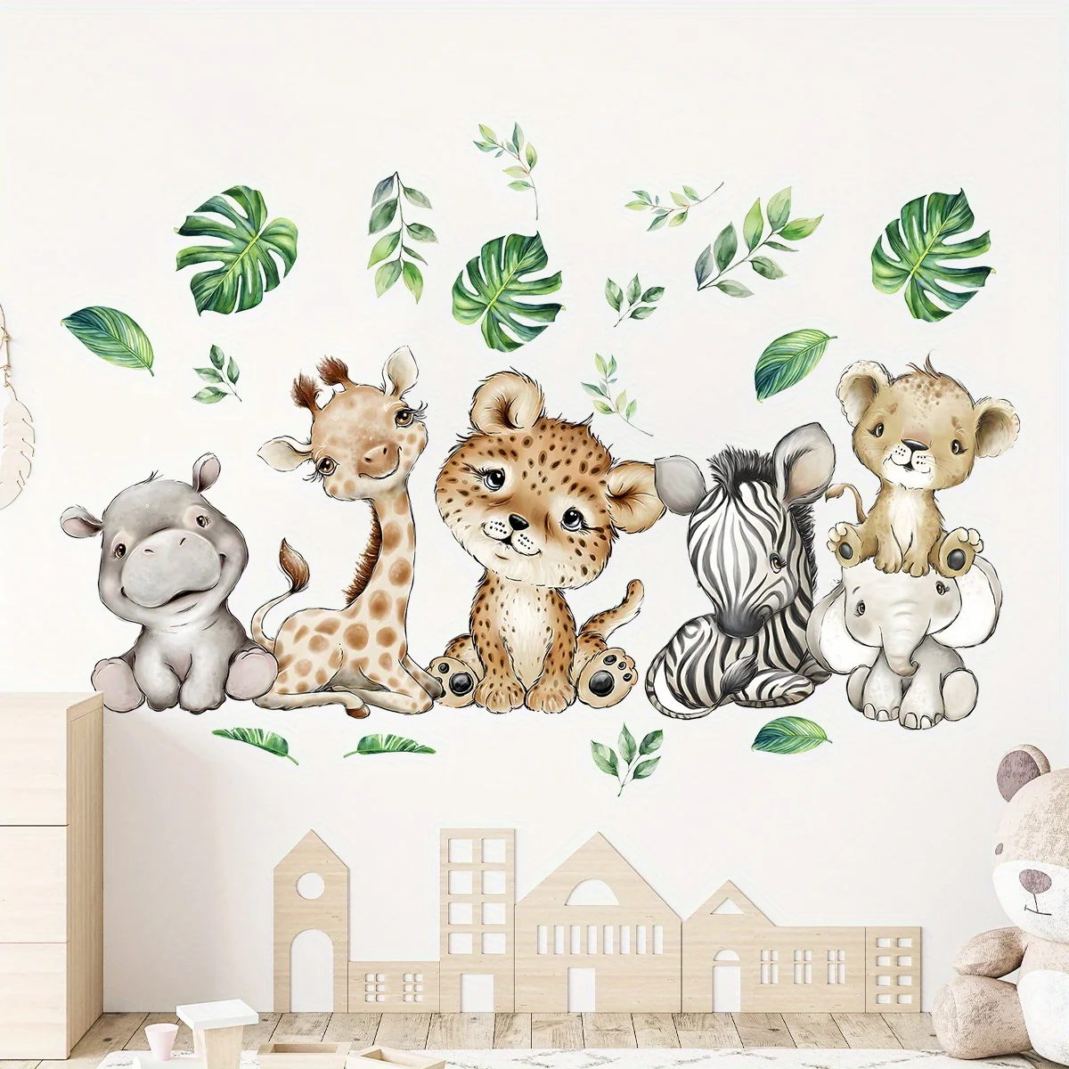 1PC 漫画かわいいカバ虎象鹿の木動物の壁のステッカー寝室リ - Baby Nursery Wall Decals のレビューと価格