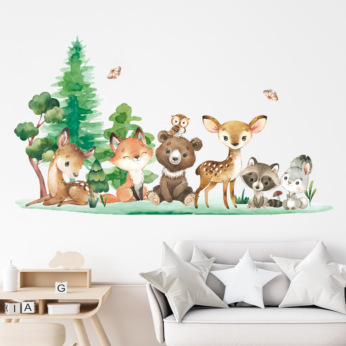 森の動物テーマ クマ 鹿 ウサギ 子供用ウォールステッカー  - Baby Nursery Forest Theme のレビューと価格
