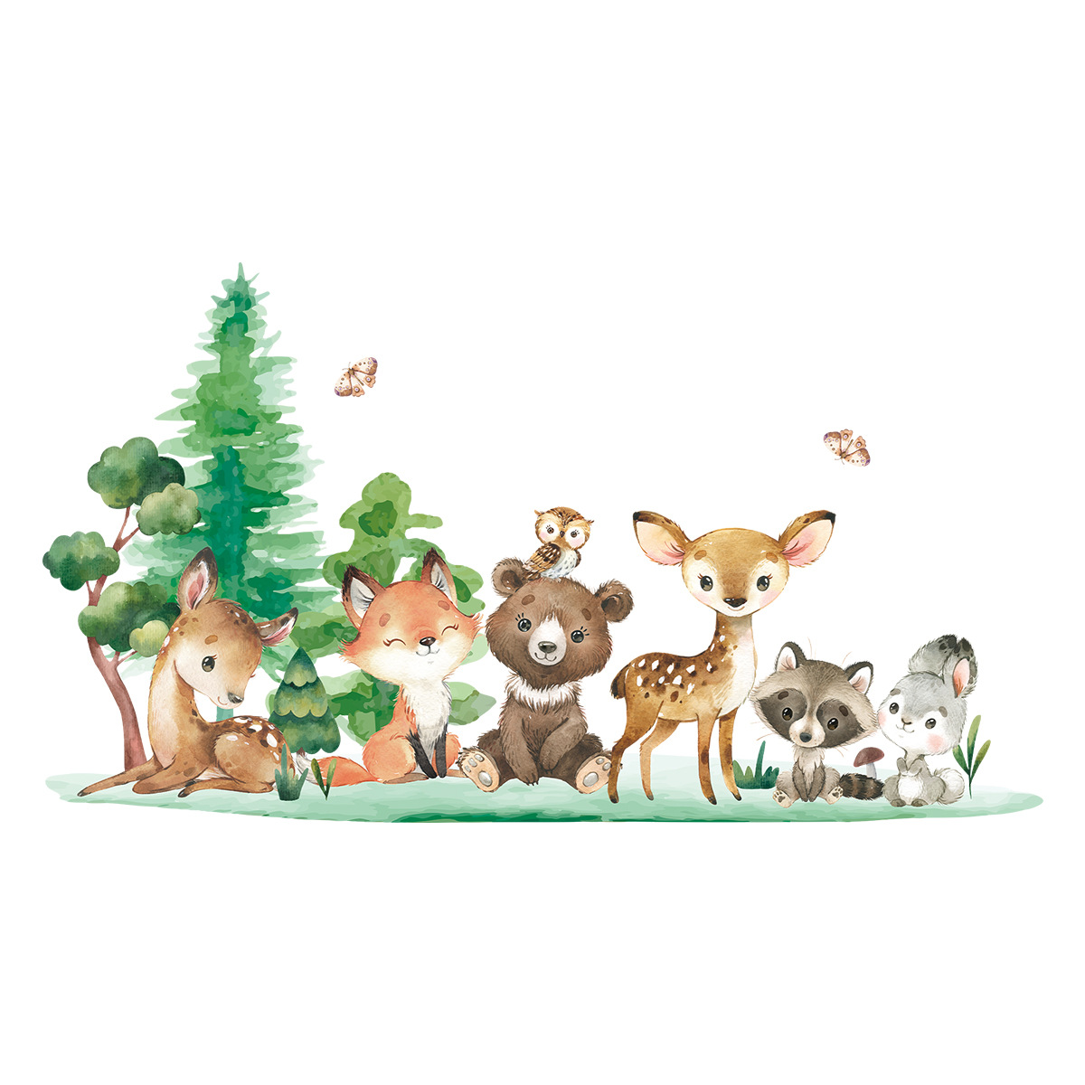 森の動物テーマ クマ 鹿 ウサギ 子供用ウォールステッカー  - Baby Nursery Forest Theme のレビューと価格