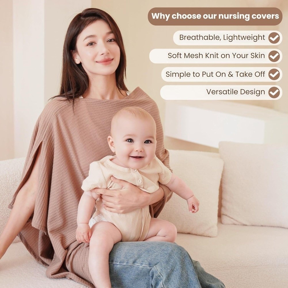 授乳用ソフトカバー 通気性のあるワッフルニット授乳ポンチョ  - Nursing Cover Breastfeeding のレビューと価格