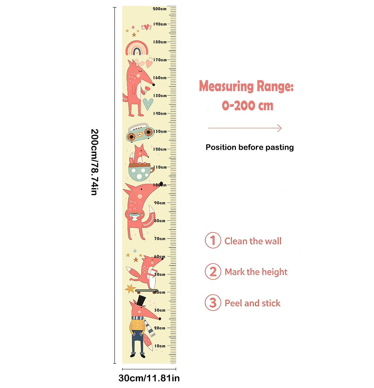 かわいい動物のキツネの子供用身長計、取り外し可能な成長定規ウ - Baby Nursery Wall Decals のレビューと価格