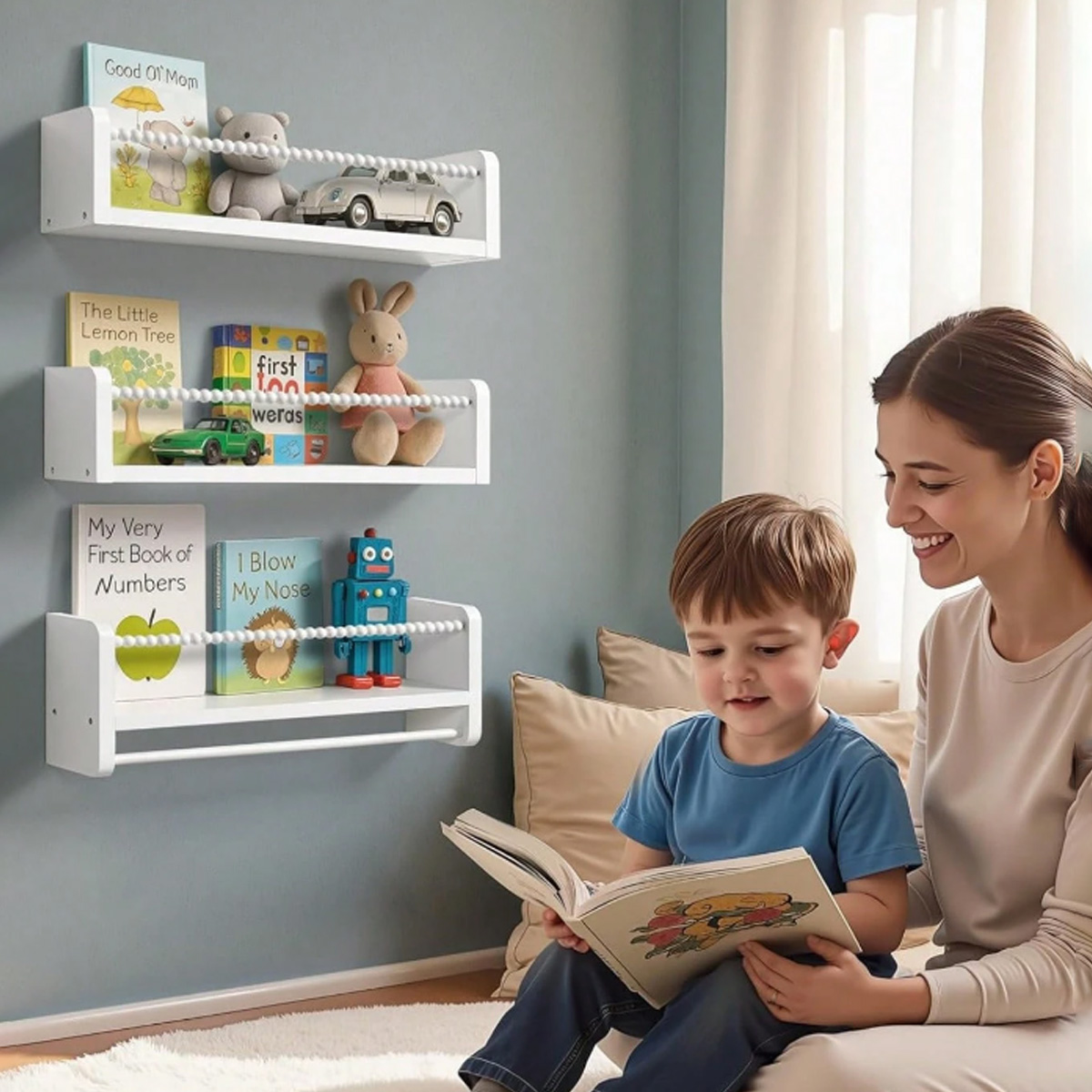 保育園用本棚、15.7インチ木製壁掛け本棚3個セット、ベビー - Baby Nursery Floating Shelves のレビューと価格