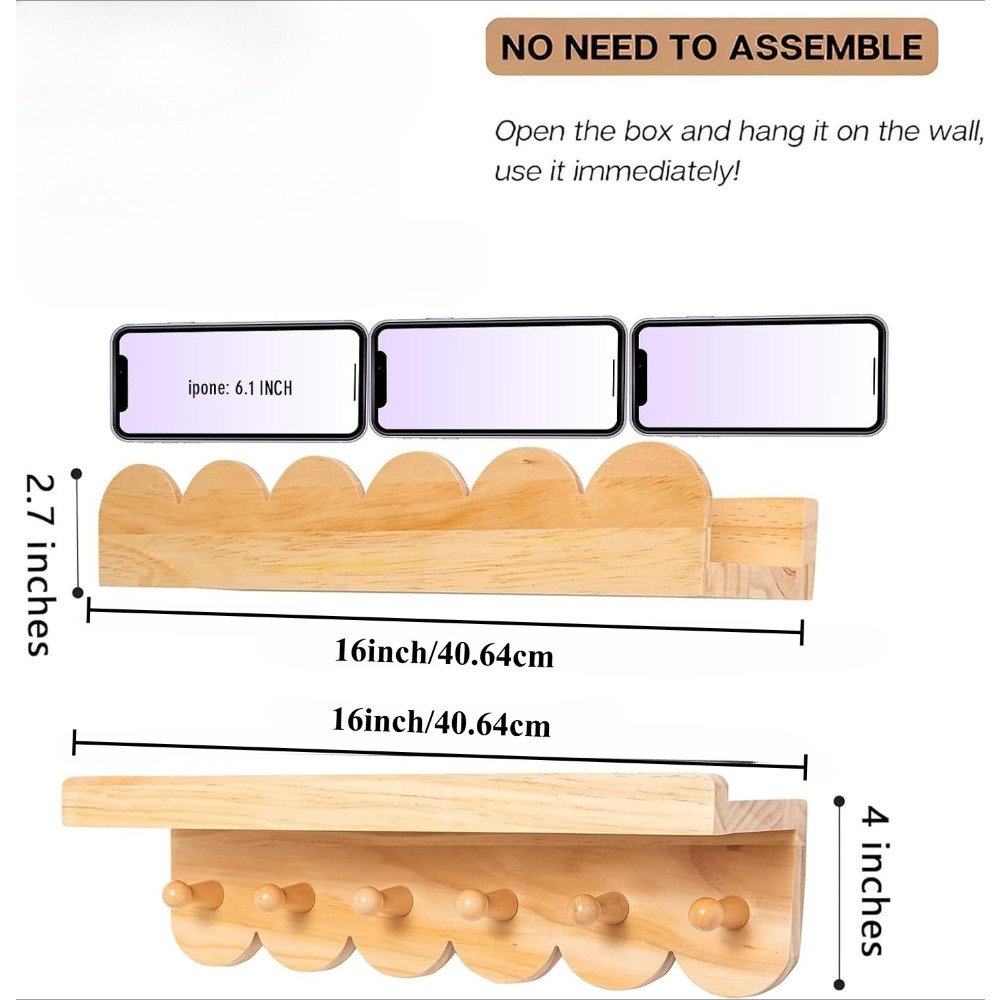 保育園の本棚 3個セット 木製壁掛け棚 子供用波型棚 寝室  - Baby Nursery Floating Shelves のレビューと価格
