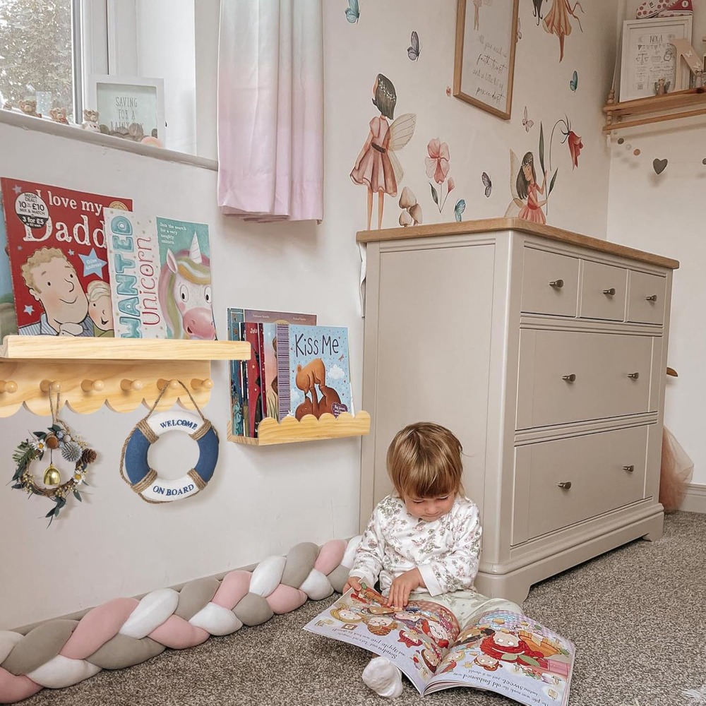 保育園の本棚 3個セット 木製壁掛け棚 子供用波型棚 寝室  - Baby Nursery Floating Shelves のレビューと価格