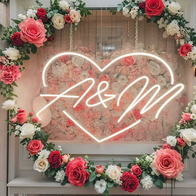 カスタムイニシャルハートLEDネオンサイン、結婚式パーティー - Baby Nursery Name Sign のレビューと価格