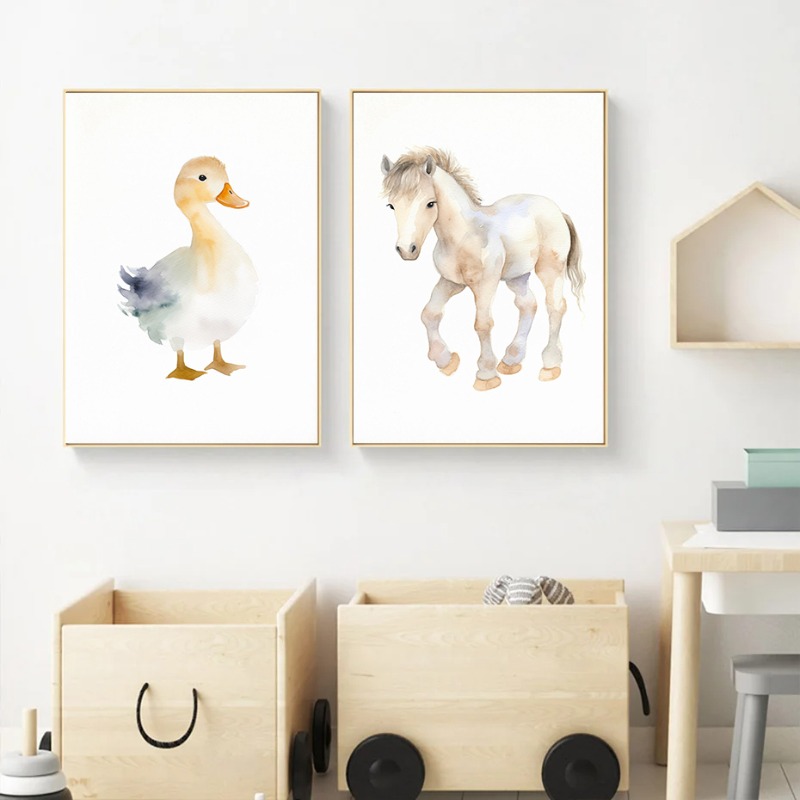 水彩ファーム-動物の写真,壁の芸術,赤ちゃんの馬のプリント - Baby Nursery Animal Pictures のレビューと価格