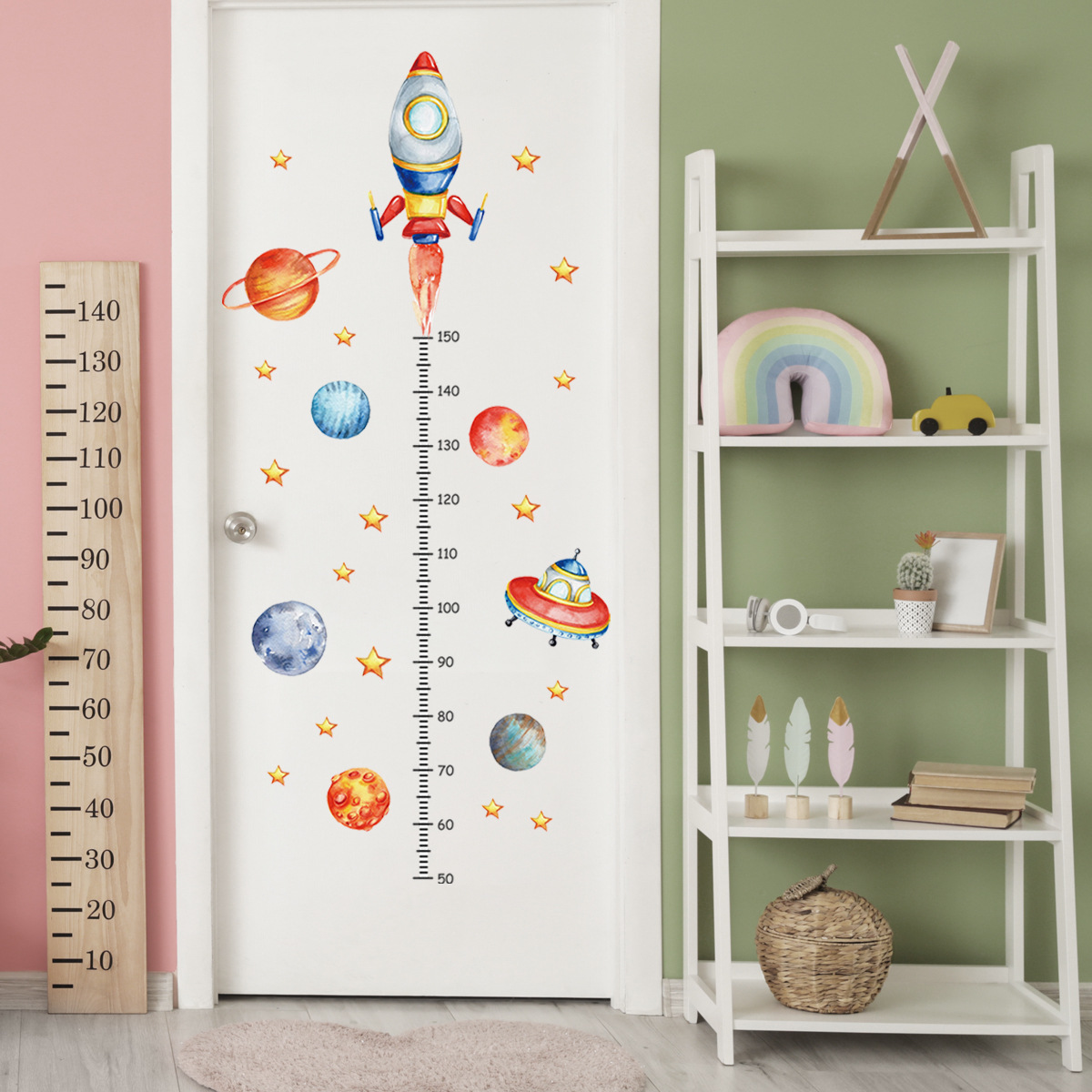 漫画の惑星ロケット高さ測定ウォールステッカーキッズルーム赤ち - Baby Nursery Decor Boy のレビューと価格