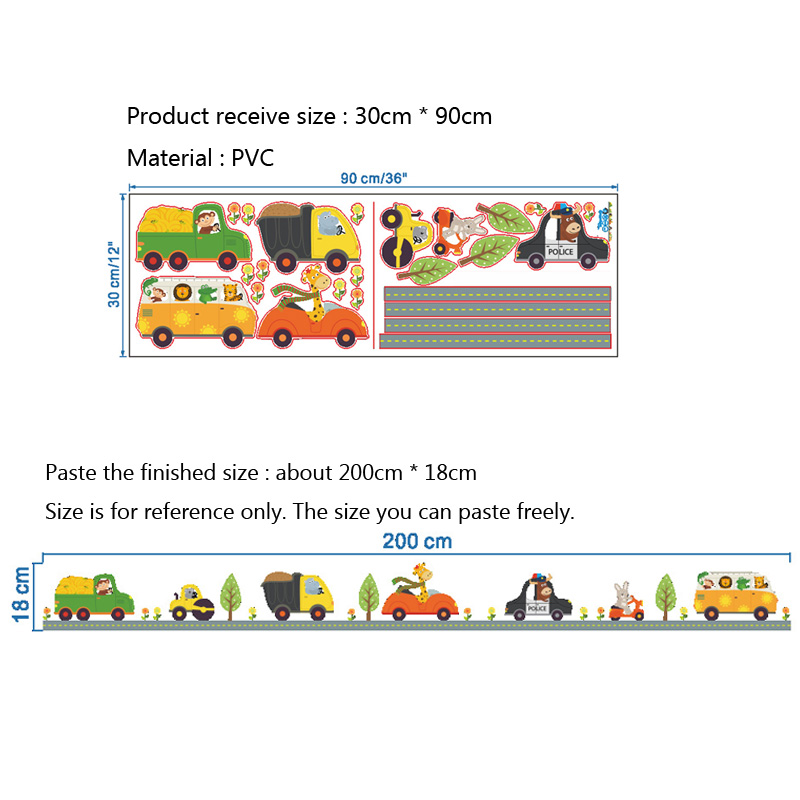漫画の動物の車のウォールステッカー,子供部屋の装飾,背景の装 - Baby Nursery Wall Decals のレビューと価格
