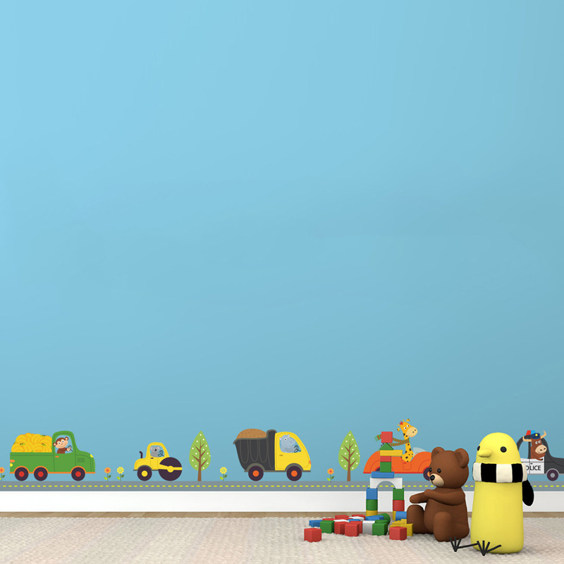 漫画の動物の車のウォールステッカー,子供部屋の装飾,背景の装 - Baby Nursery Wall Decals のレビューと価格