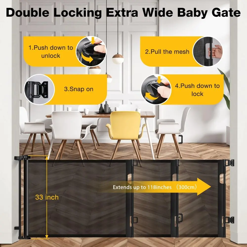 伸縮式エクストラワイド118インチベビーゲート（大きな開口部 - Baby Gate Extra Wide のレビューと価格