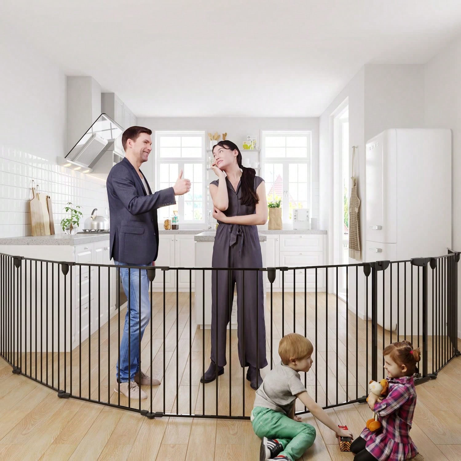特大幅ブラックベビーゲート（ドア付き）、金属製ロングベビーフ - Baby Gate Extra Wide のレビューと価格