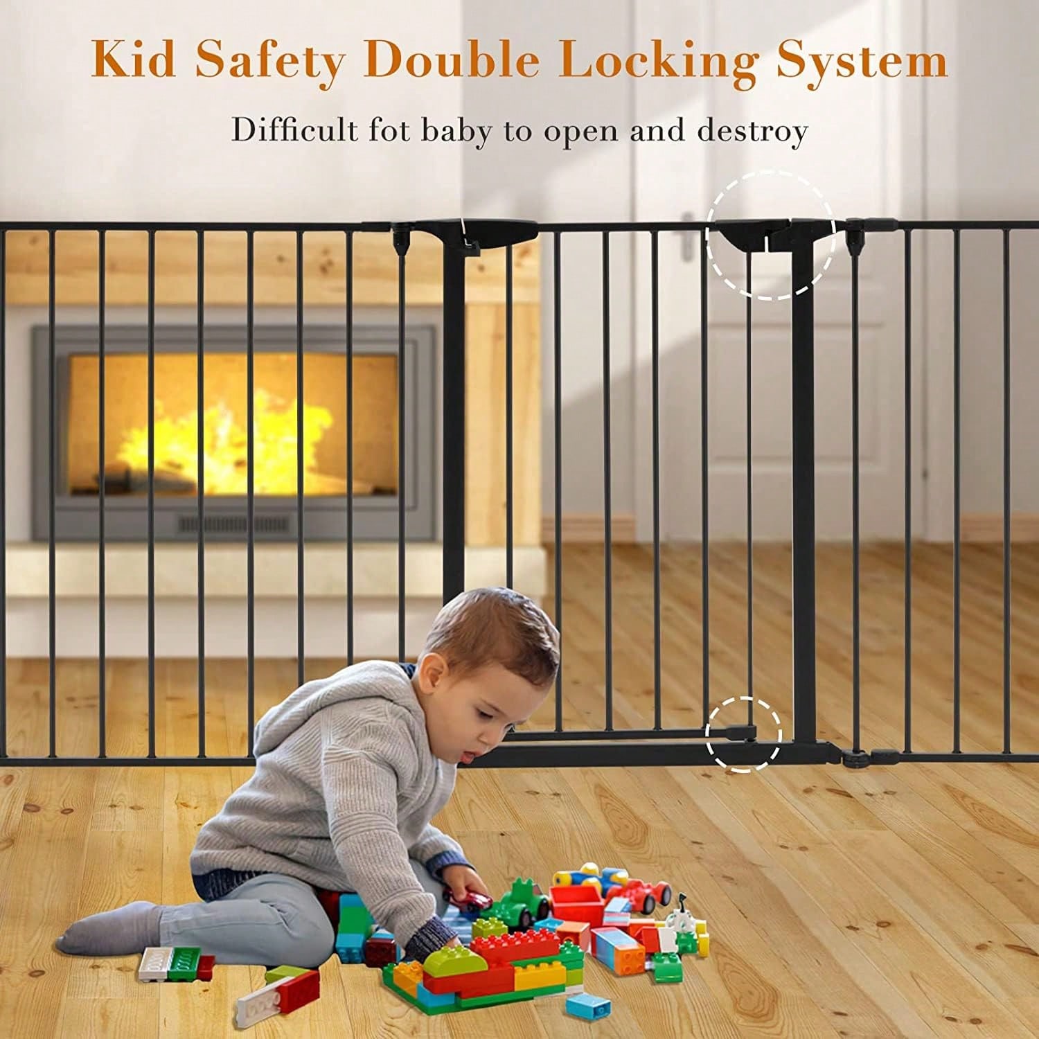 特大幅ブラックベビーゲート（ドア付き）、金属製ロングベビーフ - Baby Gate Extra Wide のレビューと価格