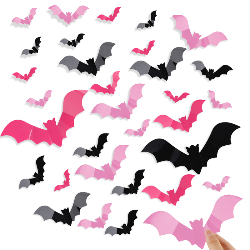 24/48枚入り ハロウィン ピンクコウモリ ウィンドウステ - Baby Nursery Wall Decals のレビューと価格