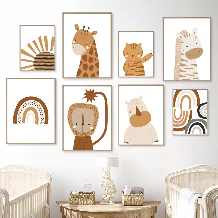 自由奔放に生きる保育園の壁画,北欧のポスター,壁の写真,赤ち - Baby Nursery Animal Pictures のレビューと価格