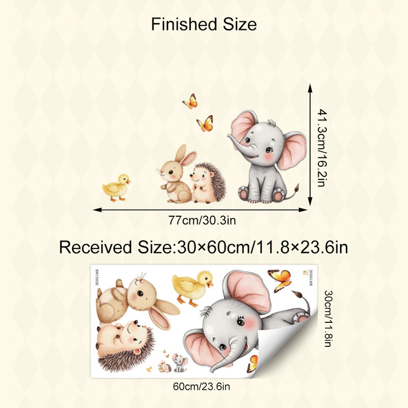 漫画の動物の壁ステッカー - 象バニーハリネズミ保育園デカー - Baby Nursery Wall Decals のレビューと価格
