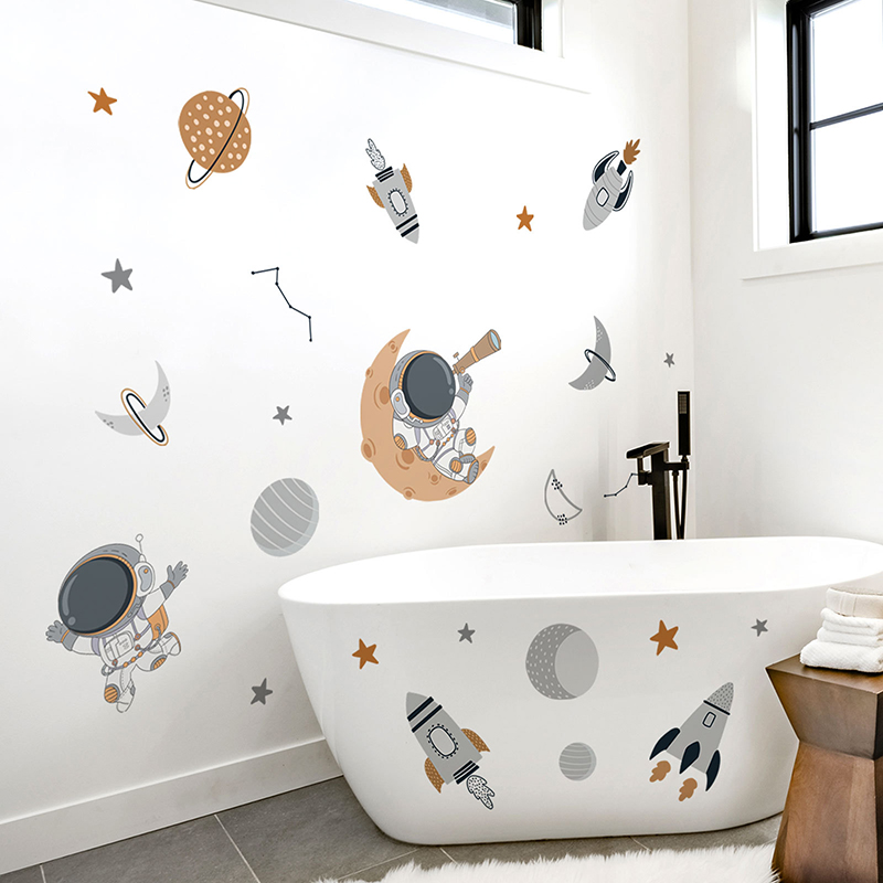 漫画宇宙飛行士惑星ロケットウォールステッカー自己粘着子供部屋 - Baby Nursery Decor Boy のレビューと価格