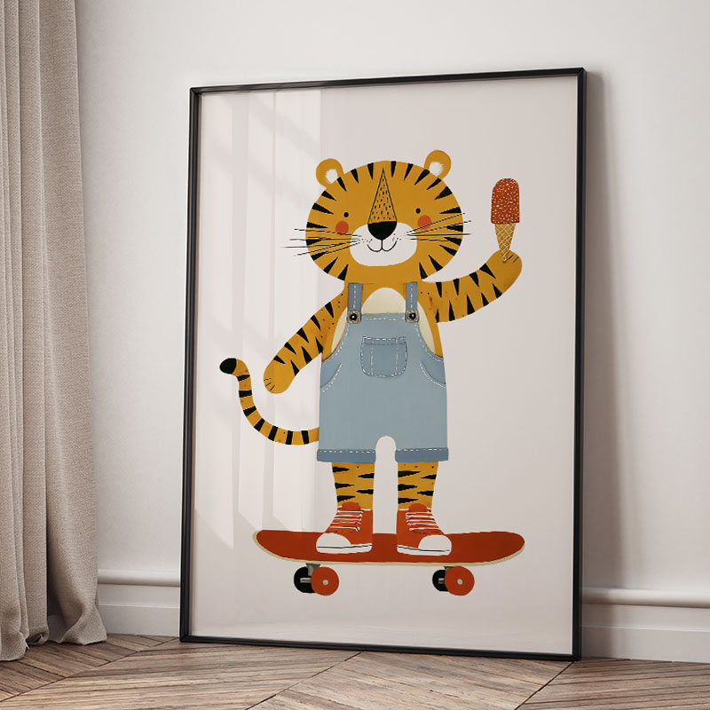 面白い漫画の動物車風船保育園ウォールアートキャンバス絵画ライ - Baby Nursery Animal Pictures のレビューと価格