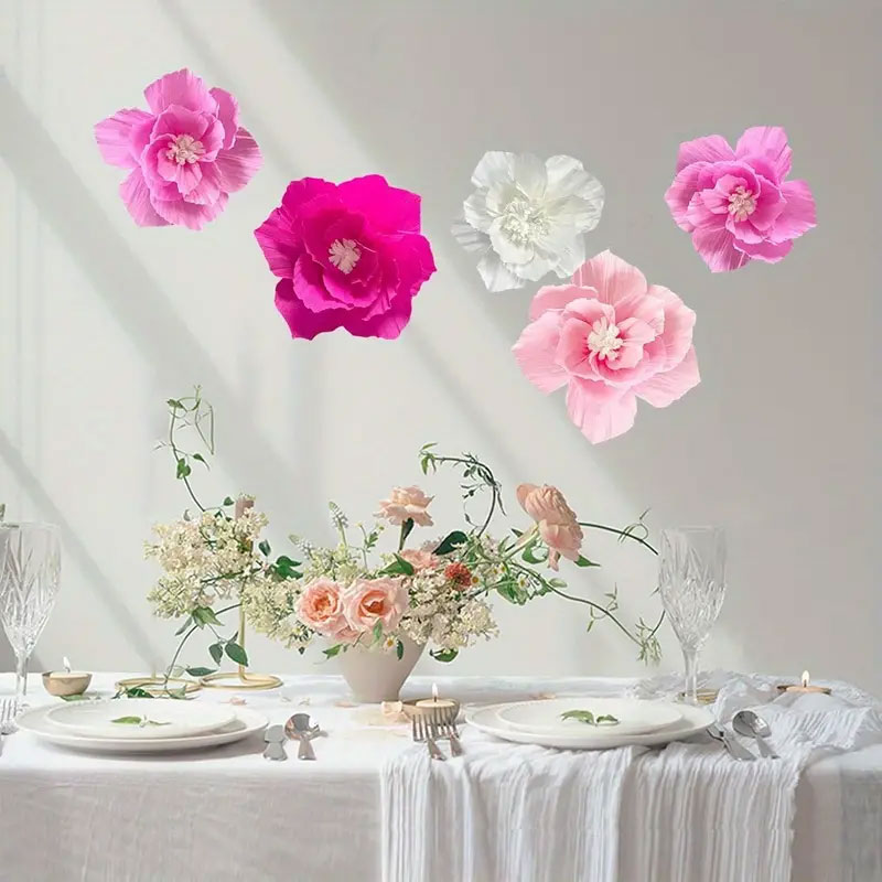 5個 ピンクの紙の花、人工クレープ紙、明るいピンクと白の壁の - Baby Nursery Furniture Sets のレビューと価格